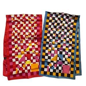 Vintage 60s 70s geometric rectangular scarves set of two